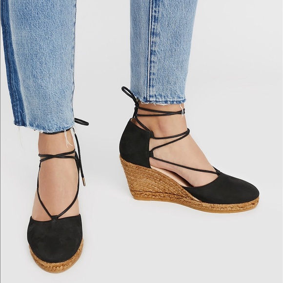Free People Marbella wedge sz 40 9 black Wedges Leather espadrilles Cute shoes